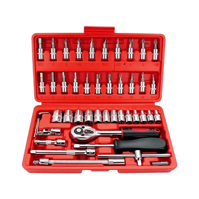 46-Piece Set of Ratchet Socket Wrench Combination Tool Box Set for Motorcycle Repair and Maintenance, Specifically for Automotive Repair 46-Piece Set of Ratchet Socket Wrench Combination Tool Box Set for Motorcycle Repair and Maintenance, Specifically for Automotive Repair